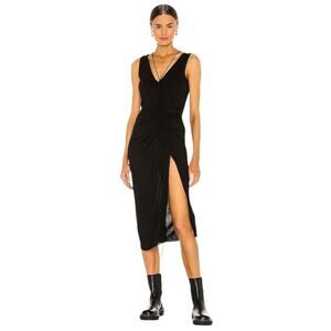 Helmut Lang Scala Dress Basalt Black Ruched Midi – Size Medium